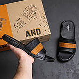 Літні чоловічі шкіряні шльопанці Jordan Джордан чорні з бежевим спортивні з натуральної шкіри на літо *J2/5р літо*, фото 6