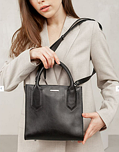 Чорна шкіряна жіноча сумка через плече, модні жіночі сумки з натуральної шкіри класична ділова