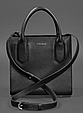 Чорна шкіряна жіноча сумка через плече, модні жіночі сумки з натуральної шкіри класична ділова, фото 5