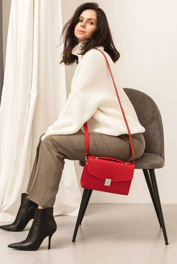 Червона жіноча шкіряна сумка крута з натуральної шкіри класична, стильна жіноча сумка шкіряна