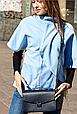 Жіночі сумки з натуральної шкіри крута класична, стильна жіноча сумка шкіряна через плече Синя, фото 2