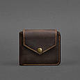 Шкіряні гаманці ручної роботи для дівчат, жіночий якісний гаманець на кнопці Темно коричневий, фото 5