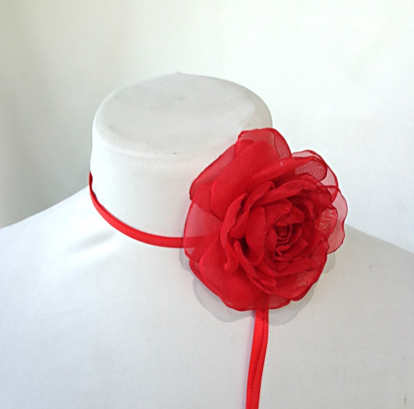 Чекер з великою квіткою на шию "Червона чайна троянда"-купіть- в інтернет-магазині AnnaRose