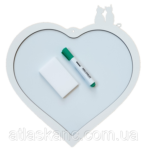 Дошка Магнітна МДФ сухостирана 37х39 Серце з котиками AS-7028