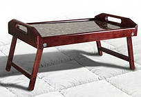 Столик для сніданку дерев'яний, складаний із візерунком Кава, колір горіх, сервірувальні столики ТМ Мікс Меблі