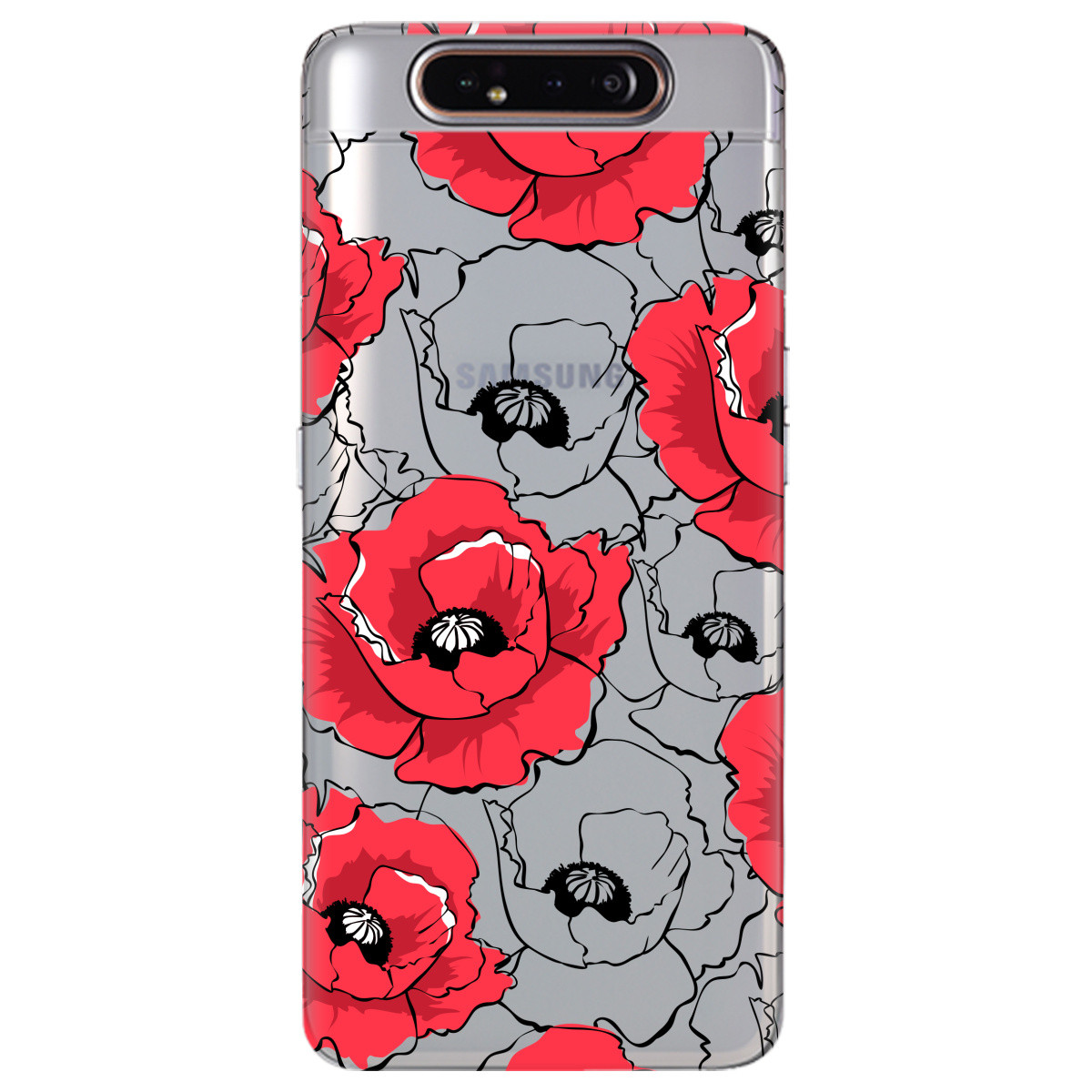 Красивий бампер із силікону на телефон Samsung A80 | "Red poppy"