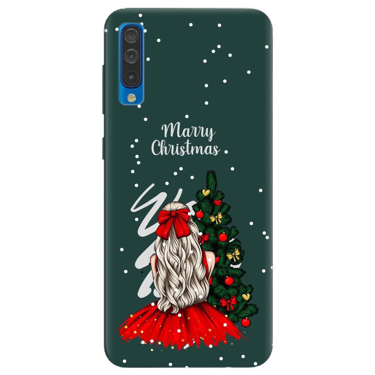 Оригінальний бампер із силікону з принтом на смартфон Samsung A50 | матовий (зелений) "Beautiful christmas"
