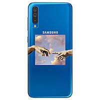Красивый силиконовый бампер с рисунком для смартфона Samsung A50s | (серый) | "Hands"