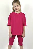 Детский базовый комплект oversize футболка + велосипедки (малина) 116-122 см Family look
