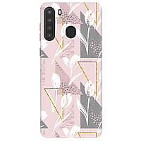 Оригинальный чехол из силикона с рисунком для смартфона Samsung A21 | (розовый) | "White tulips"