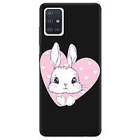 Красивый силиконовый бампер для телефона Самсунг Galaxy A51 | матовый (черный) | "Cute bunny"