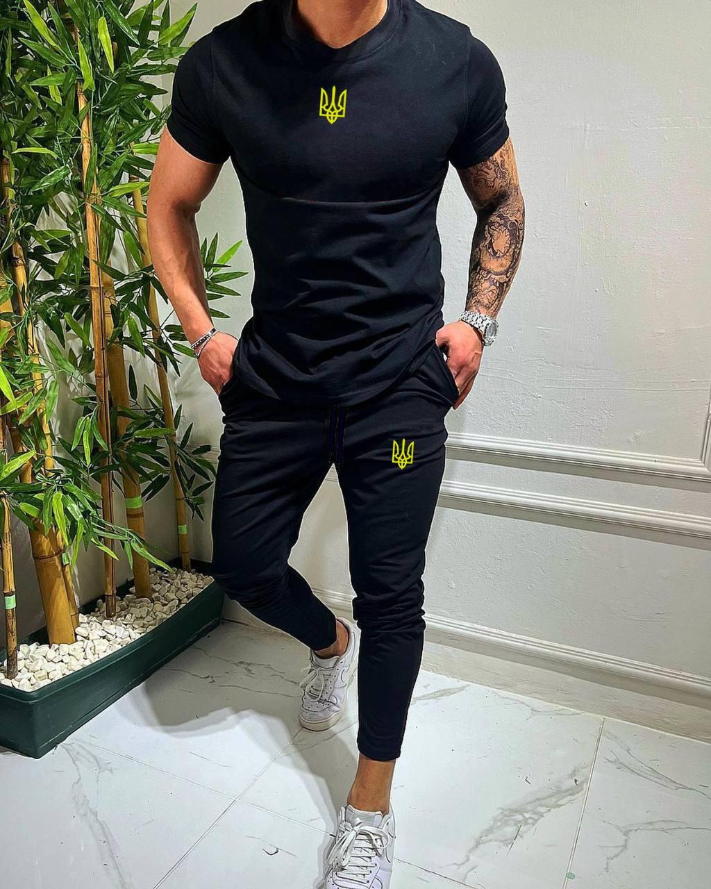 Спортивний костюм чоловічий з принтом герб України | Комплект літній футболка + штани OK 79777, фото 1