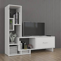 Сучасна тумба в під ТВ з 6 полицями та місткою висувною скринькою для речей Тумбочки під телевізор з ДСП