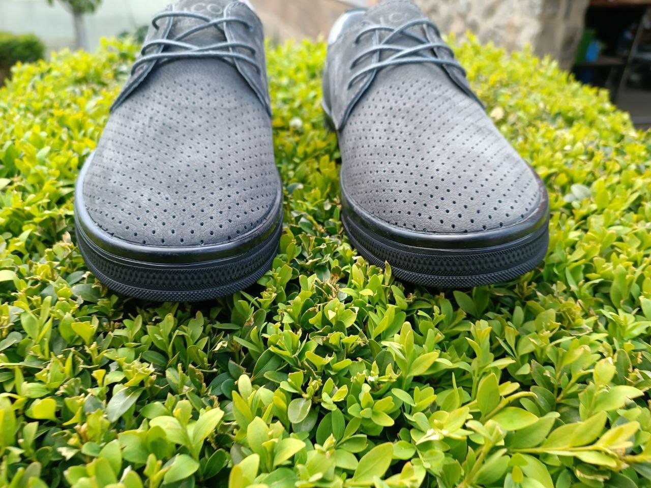 Мокасины мужские 45 размер кожаные туфли с перфорацией серые с шнурками слипоны макасины летние в дырочку - фото 3 - id-p1854548201