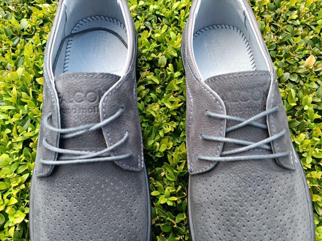 Мокасины мужские 45 размер кожаные туфли с перфорацией серые с шнурками слипоны макасины летние в дырочку - фото 7 - id-p1854548201