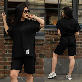 Літній лляний повсякденний костюм жіночий чорний із шортами (5 кольорів) АТ/-60154