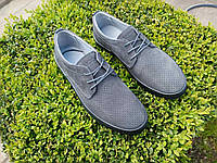 Мокасины мужские 41 размер кожаные туфли с перфорацией серые с шнурками слипоны макасины летние в дырочку