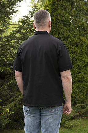 Чоловіча чорна вишиванка з коротким рукавом і чорною вишивкою та тризубом на планці розміри S - 5XL, фото 3