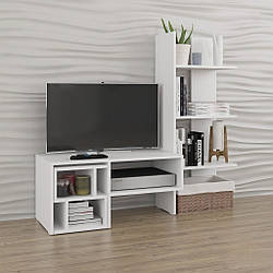 Стелаж для тв з висувною полицею з ламінованого ДСП Дизайнерська відкрита тумба під телевізор