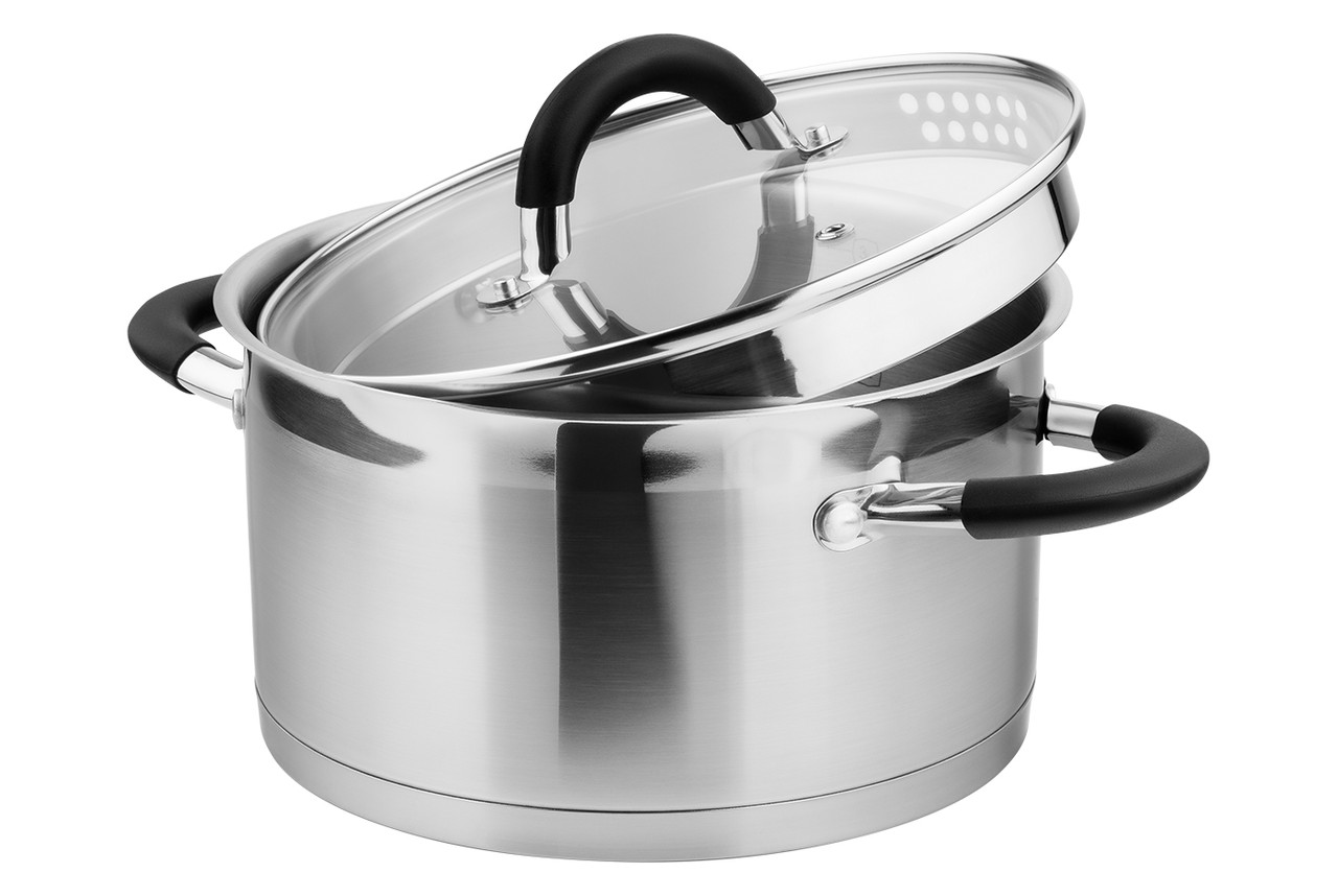 Каструля Vinzer Progresso 50053, 2.4 л, 18 см, з нержавіючої сталі з кришкою, для всіх типів плит