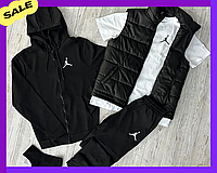 Стильний чоловічий спортивний комплект Jordan 5в1, кофта на змійці+футболка+штани+шкарпетки+жилетка джордан