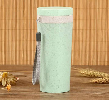 Стакан для напитків із пшеничної соломи з двома стенками 300 мл, Зелений