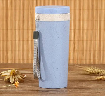 Стакан для напитків із пшеничної соломи з двома стенками 300 мл, Синій