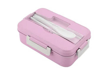 Ланч бокс Pink із соломи пшеничної 1000мл із ложкою та кит палички для мікрохвильової печі