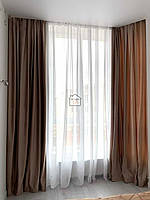 Бежеві велюрові штори з оксамитовим відтінком на вікна в спальню зал і на кухню №3, 2 шторы