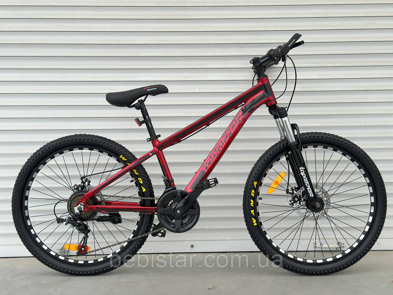 Спортивний велосипед дитячий алюмінієвий ТopRider 24 дюйми "680" червоний + підніжка + крила + насос + дзвінок