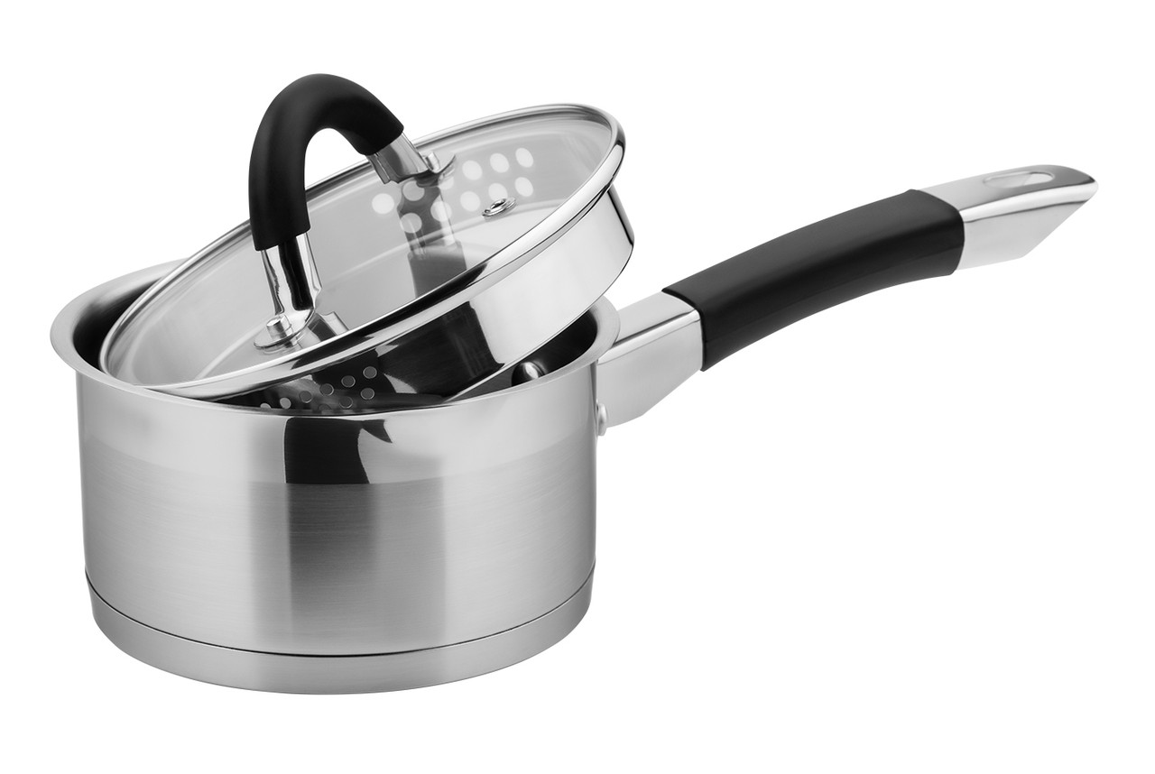 Кухонний ковш Vinzer Progresso 50050, 1.1 л, 14 см, з нержавіючої сталі з кришкою, для всіх типів плит