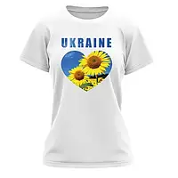 Футболка женская,ТМ СДВУ, размер XS, цвет белый, gr190 Ukraine сердце подсолнухи