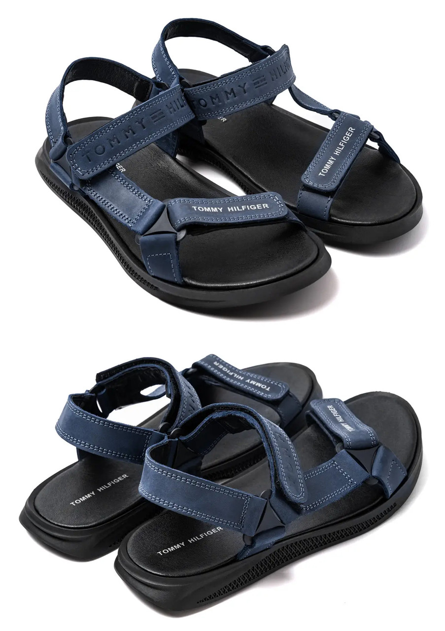 Чоловічі шкіряні сандалії Tommy Hilfiger Blue, Чоловічі шкіряні шльопанці, босоніжки сині, Чоловіче взуття, фото 1