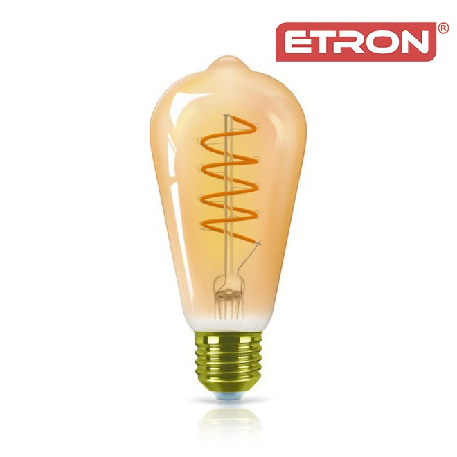 Світлодіодна філаментна лампа ETRON ST64 Vintage 7W E27 2700K тепле світло, золота, енергозберігаюча, фото 1