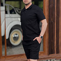 Льняний комплект футболка та шорти чоловічий стильний легкий повсякденний чорний высока якість практичний літній, фото 3
