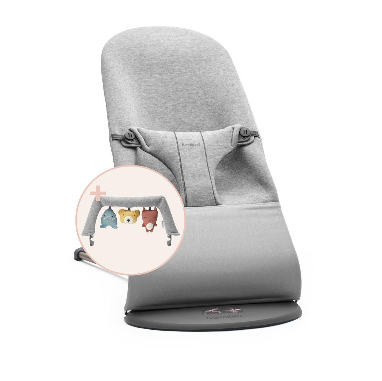 BabyBjorn - Крісло-шезлонг Bouncer Bliss 3D Jersey, Light Grey (світло-сірий) + Іграшка Soft Friends