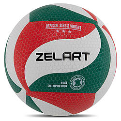 М'яч волейбольний  ZELART VB-9000 клеєний (PU, №5,) біло-зелено-червоний