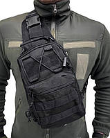 Военная сумка-слинг через плечо SILVER KNIGHT черная 5л, патрульная нагрудная сумка черная на 5л