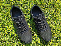Кроссовки мужские 43 размер кожаные с перфорацией черные с шнурками кроссовки летние в дырочку