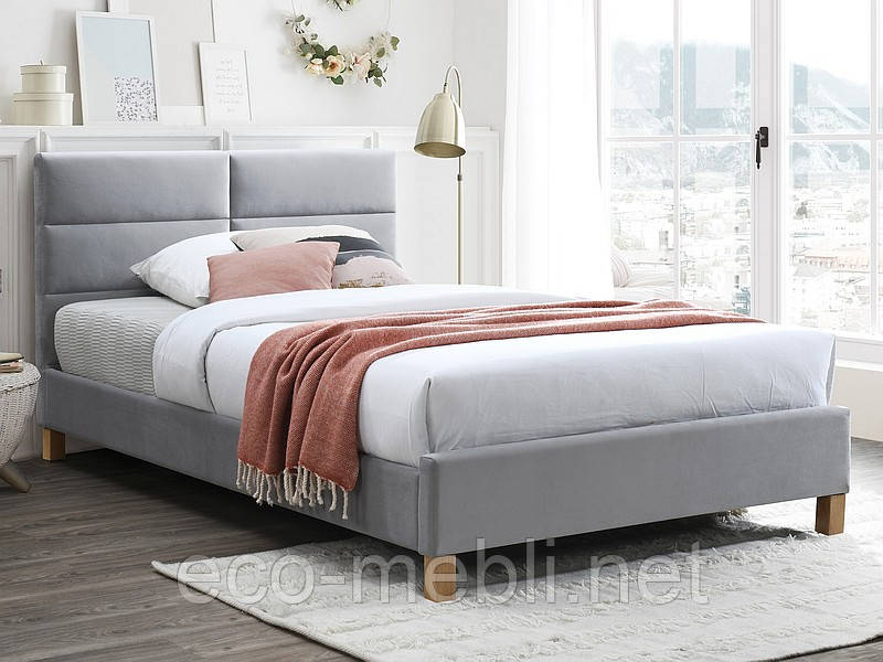 Ліжко півтораспальне з мякою оббивкою у спальню SIerra velvet 120x200 світло-сірий Signal