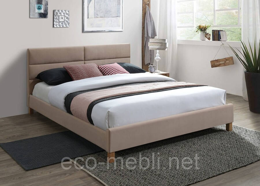 Ліжко двохспальне з мякою оббивкою у спальню SIerra velvet 160x200 бежевий Signal