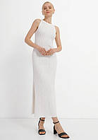 Стильное длинное трикотажное платье без рукава белого цвета. Модель PW909.