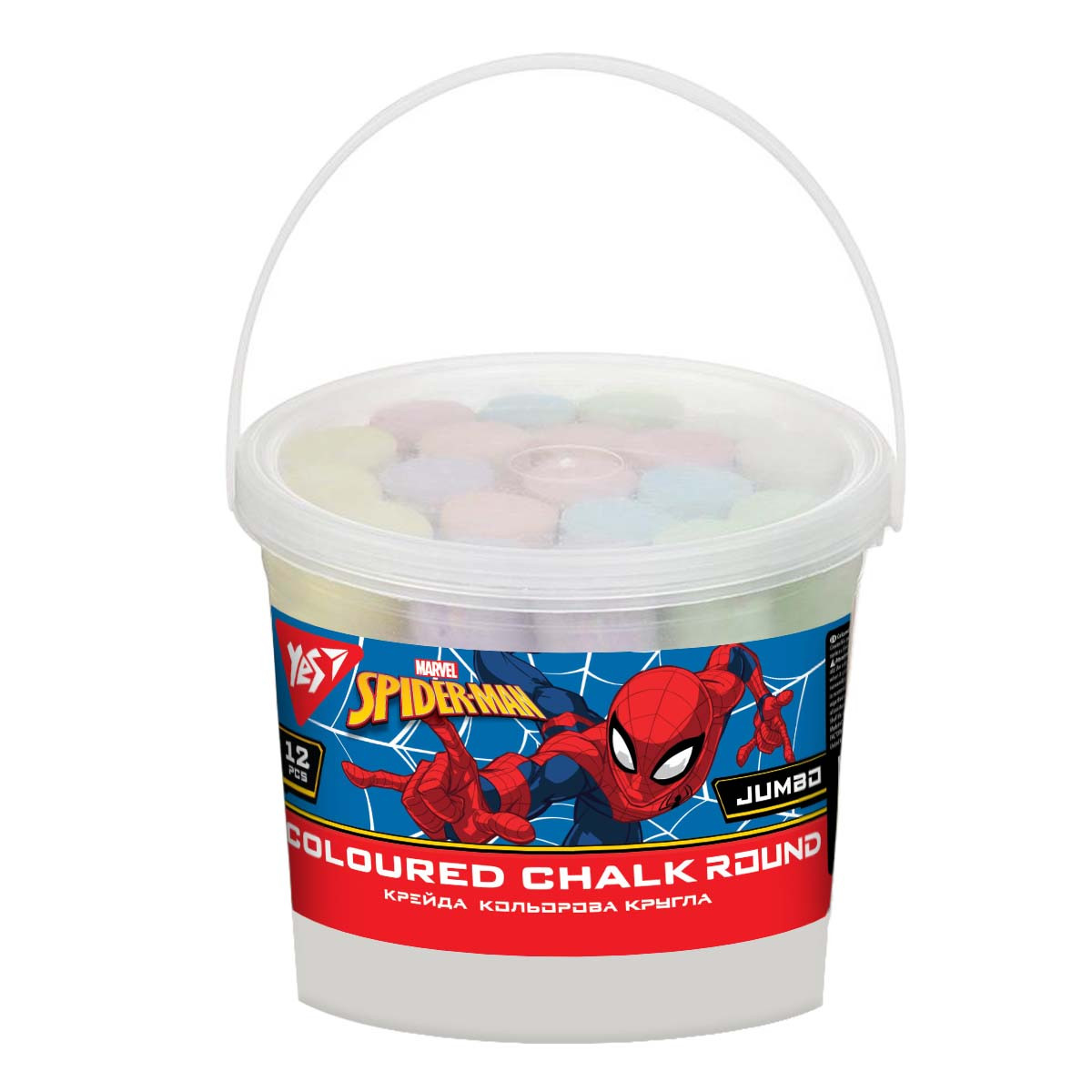 Крейда кольорова YES Marvel Spiderman 12 шт JUMBO в відрі (400455)