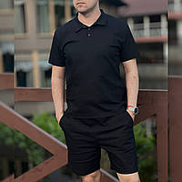 Костюм лляна футболка та шорти комплект чоловічий стильний легкий повсякденний, чорний практичний люкс якість