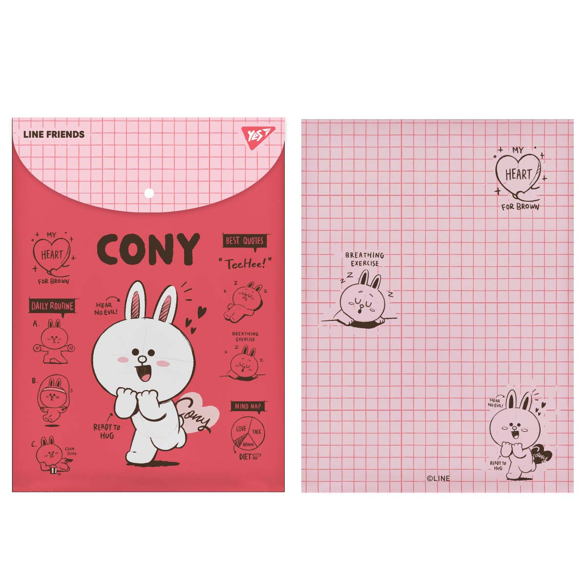 Папка-конверт YES А4 на кнопці Line Friends. Cony вертикальна (492077)