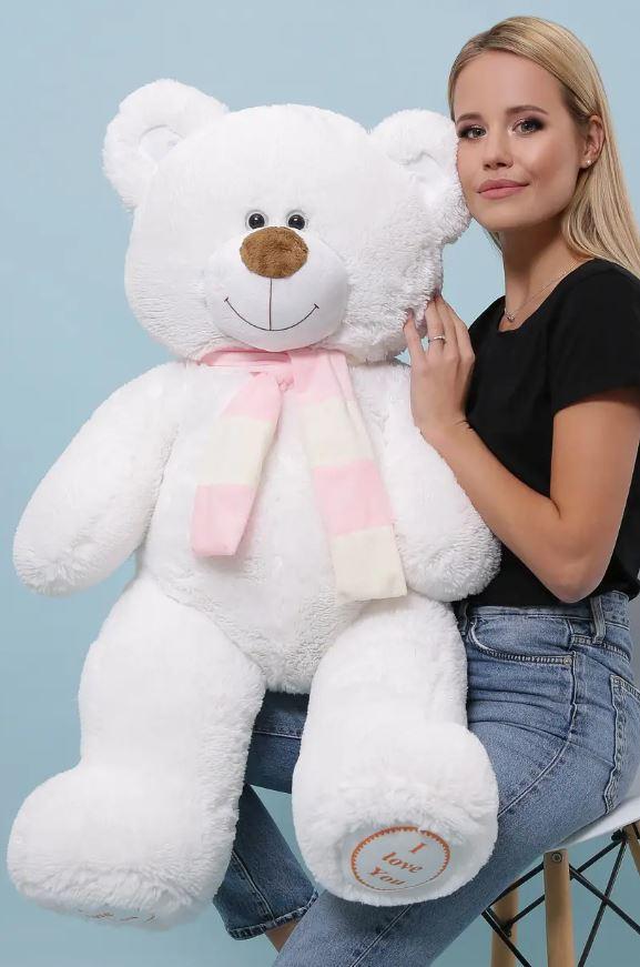 Білий плюшевий ведмедик I love you, висота 120 см