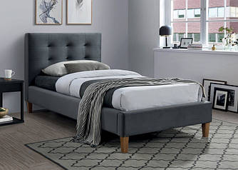 Односпальнеспальне ліжко з мякою оббивкою в спальню Texas velvet 90x200 сірий Signal
