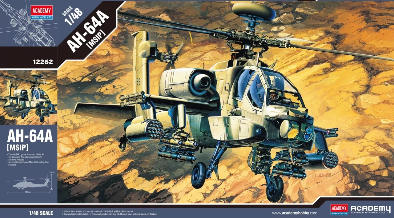 AH-64A APACHE. Збірна модель вертольота у масштабі 1/48. ACADEMY 12262