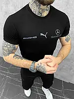 Мужская стильная футболка Mersedes Bens Puma черная, стильная летняя мужская футболка черная пума мерседес