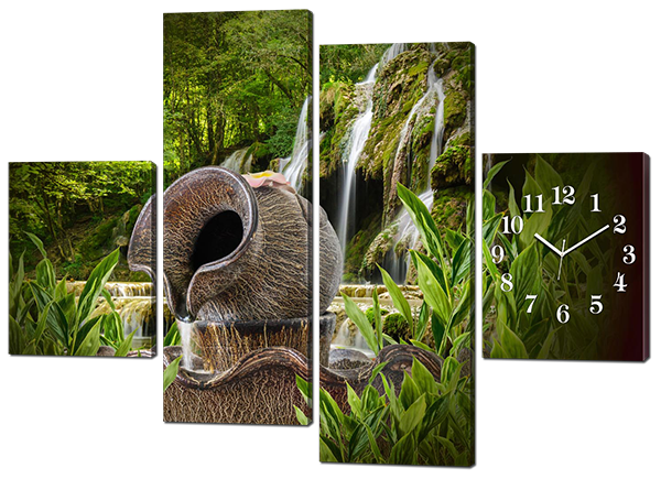 Модульная картина с часами Interno Искусственный холст Кувшин и водопад 106X77см (Z430S) - фото 1 - id-p1854622021